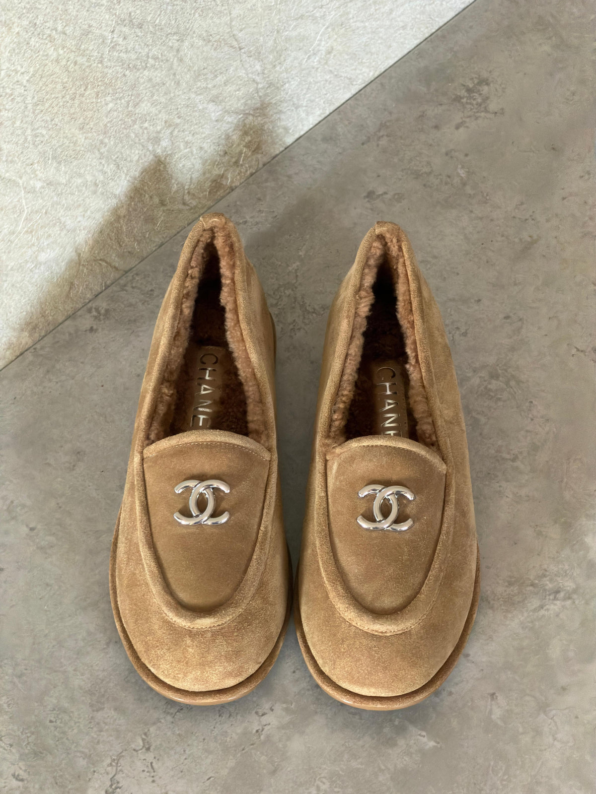 Chanel Suede Kidskin and Shearling Loafers