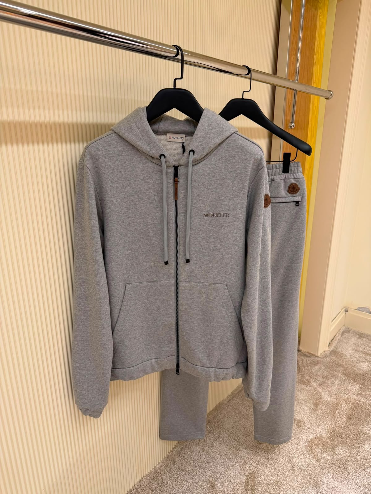 Moncler Leather Logo Zip-Up Hoodie and Sweatpants Tracksuit