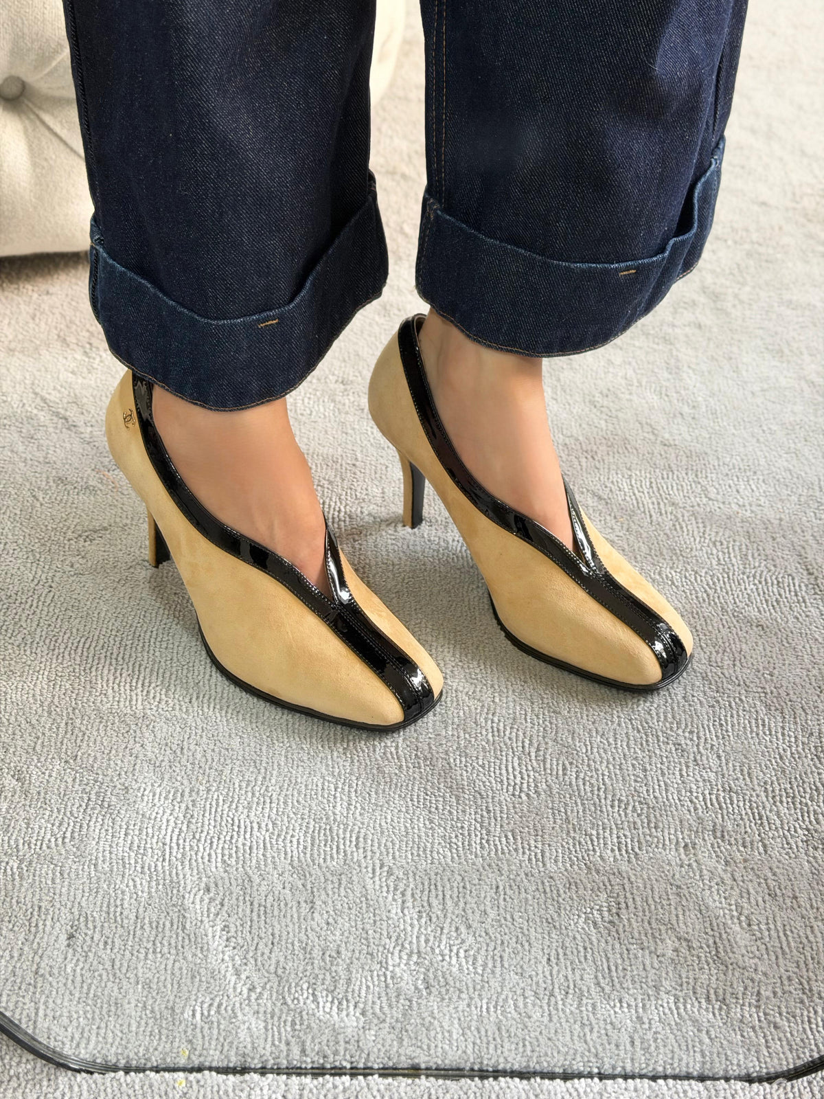Chanel V-Cut Crocodile Embossed & Patent Calfskin Pumps