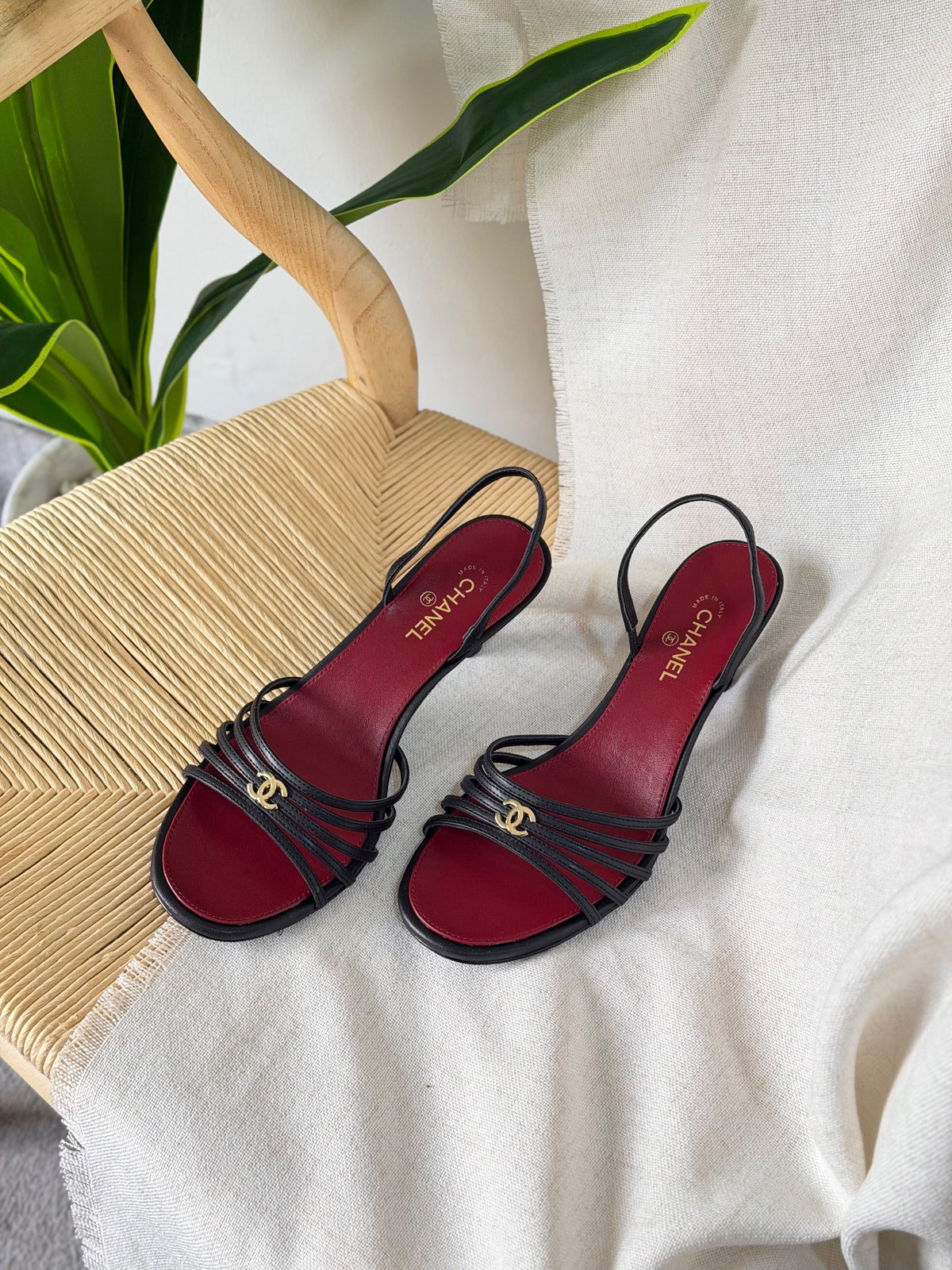 Chanel Goatskin Multi-Strap Slingback Heeled Sandal