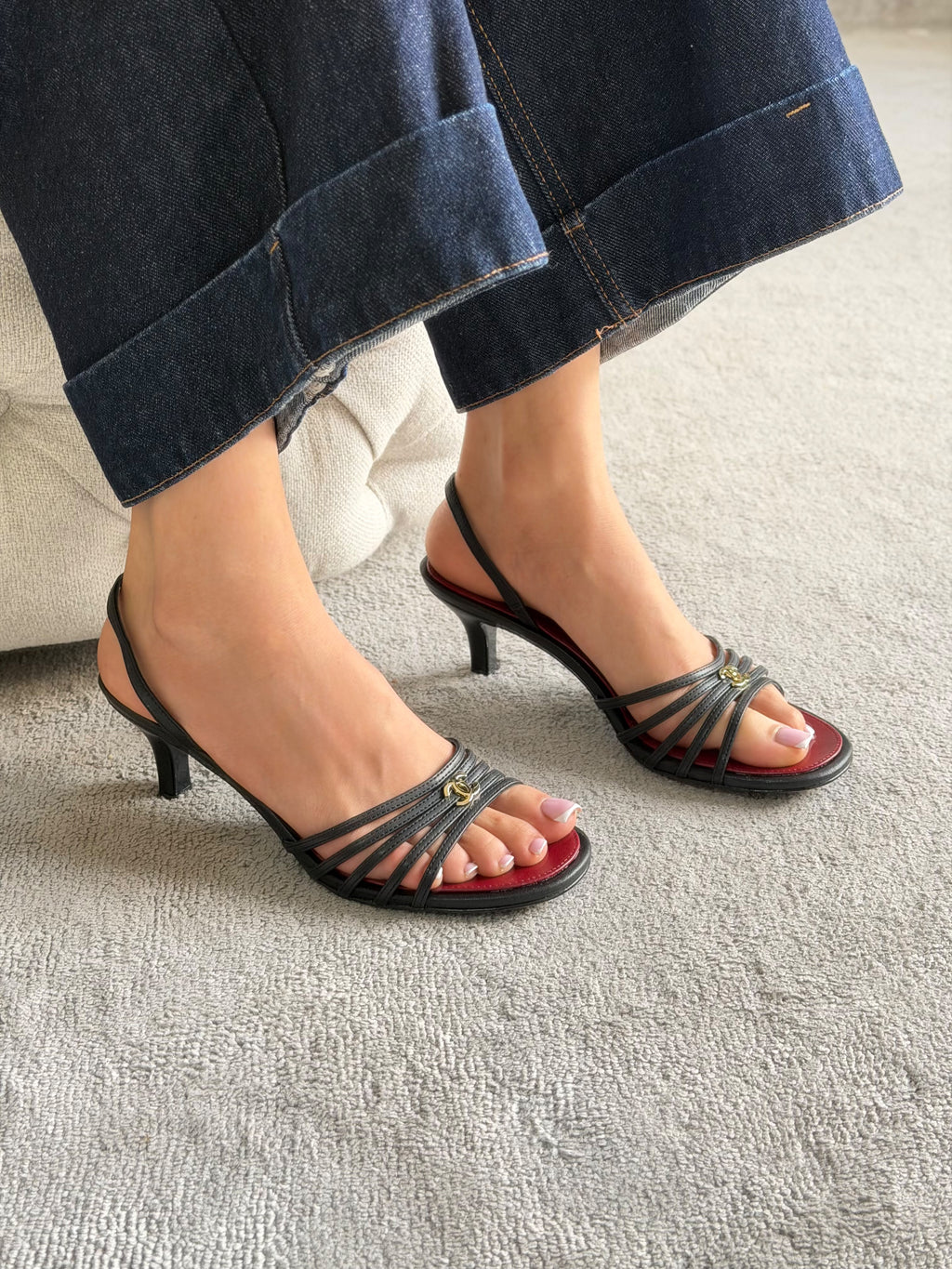 Chanel Goatskin Multi-Strap Slingback Heeled Sandal