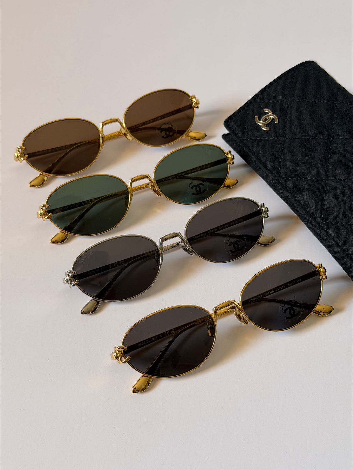 Chanel Oval Leather-Chain Metal Sunglasses