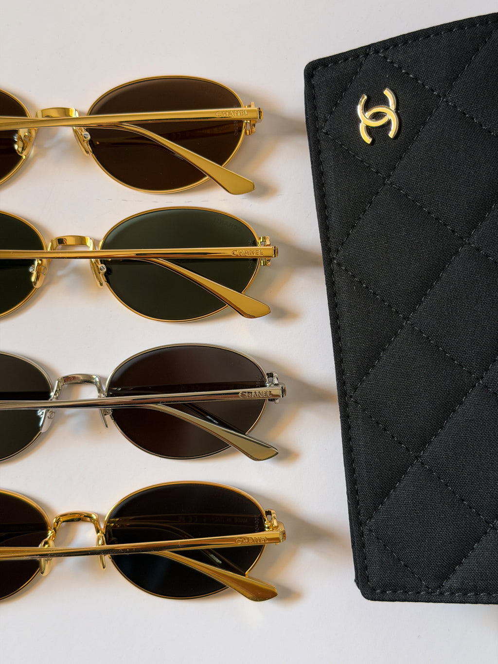 Chanel Oval Leather-Chain Metal Sunglasses