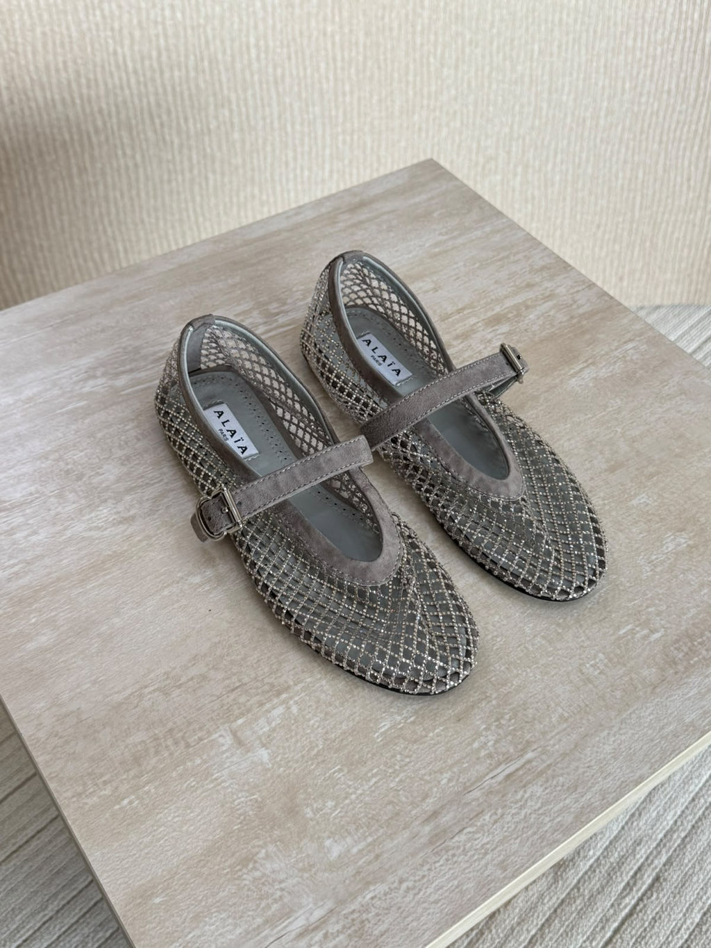 Alaia Crystal-Embellished Mesh Mary Jane Flats