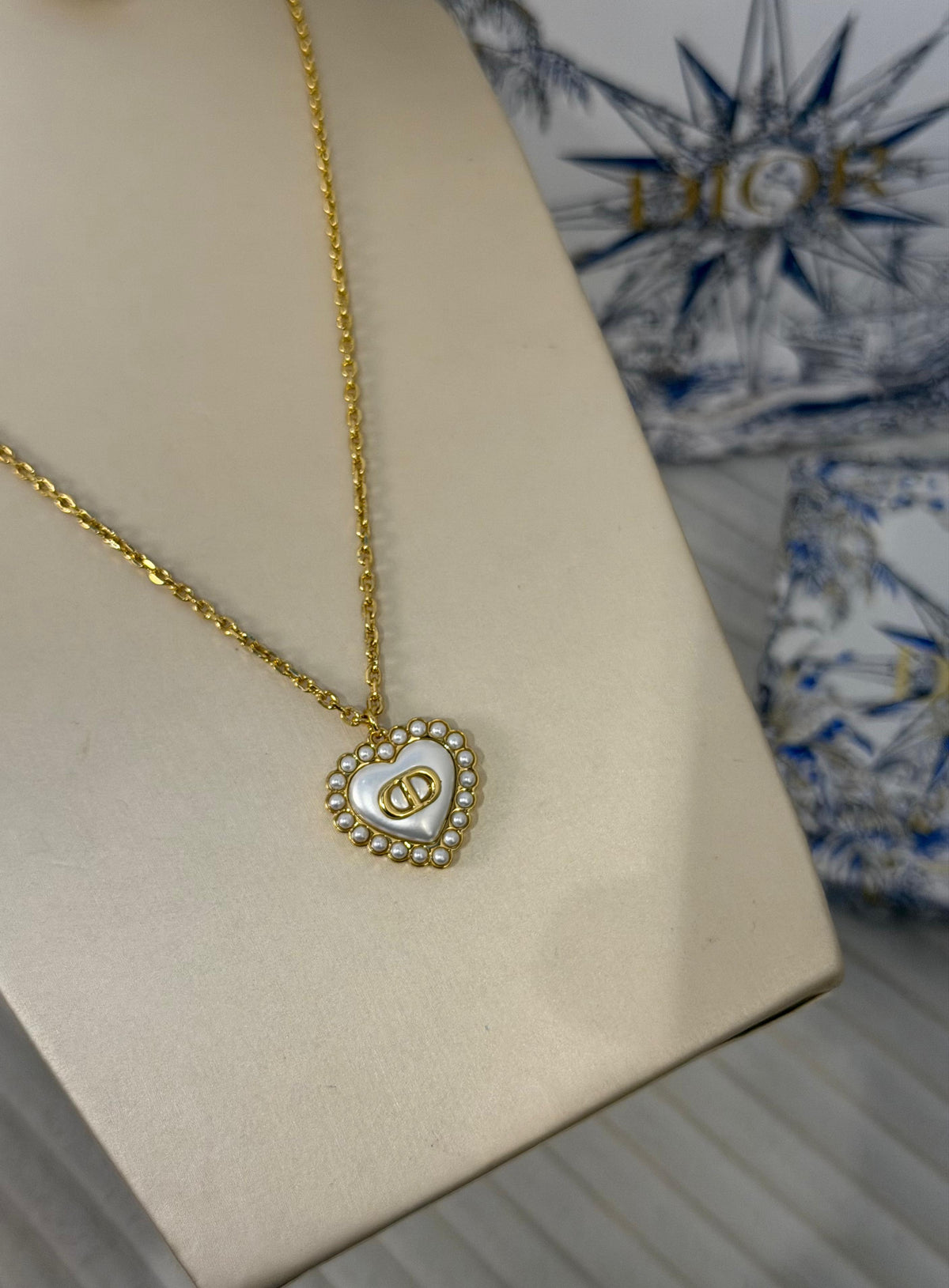 Dior Dioramour Heart Pearl Necklace and Earrings Set