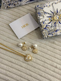 Dior Dioramour Heart Pearl Necklace and Earrings Set