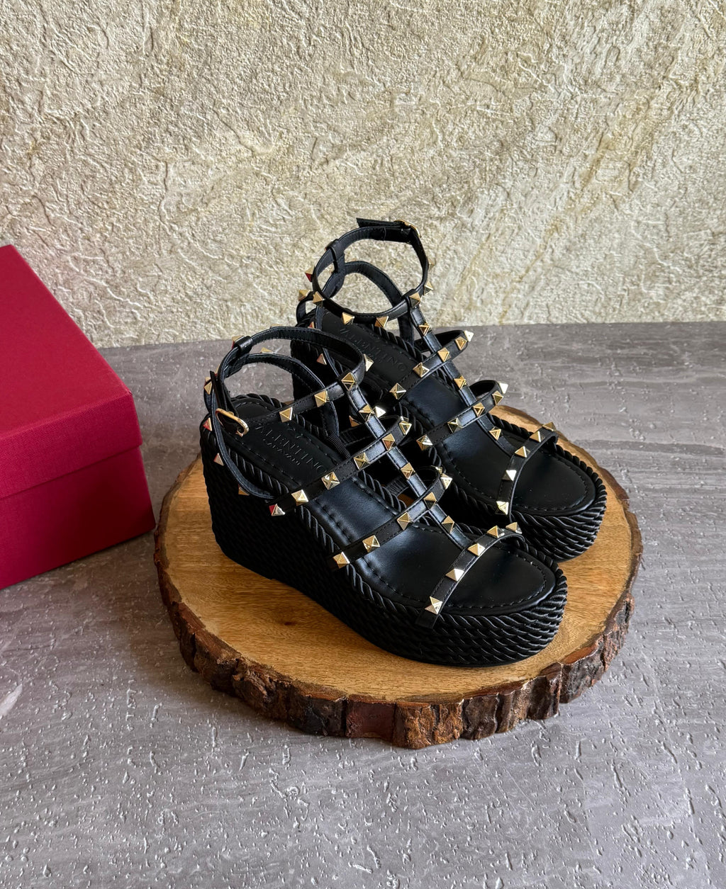 Valentino Garavani Rockstud Ankle Strap Wedge Sandal