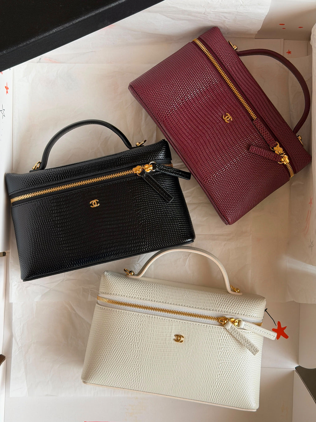 Chanel Lizard-Embossed Slim Top Handle Vanity Cases