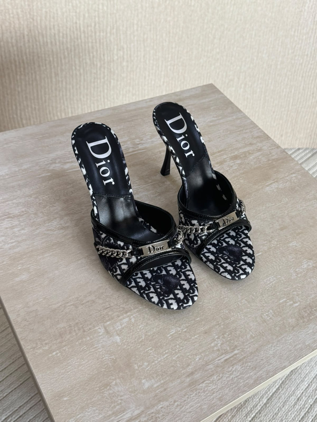 Dior Diorissimo Monogram Chain Mule Heels