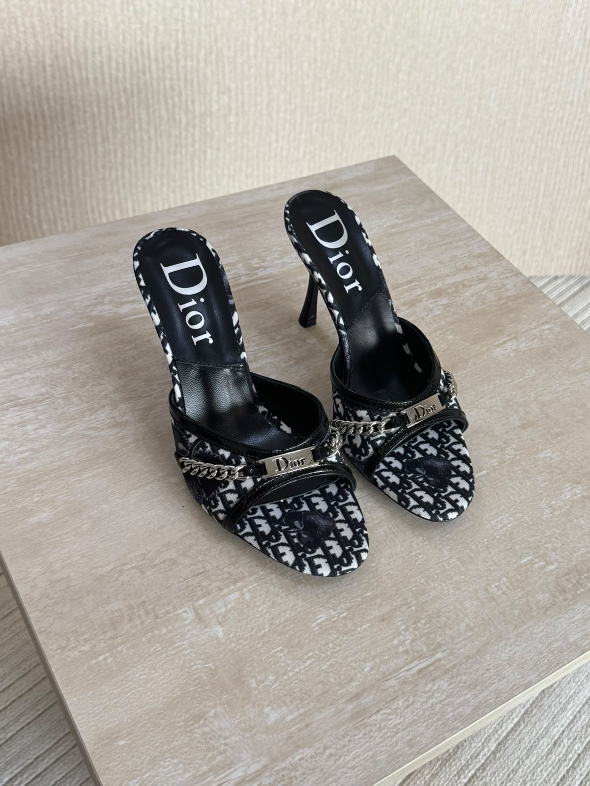 Dior Diorissimo Monogram Chain Mule Heels