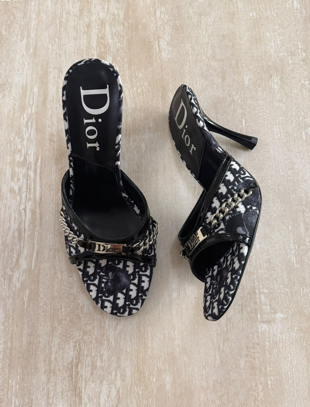 Dior Diorissimo Monogram Chain Mule Heels