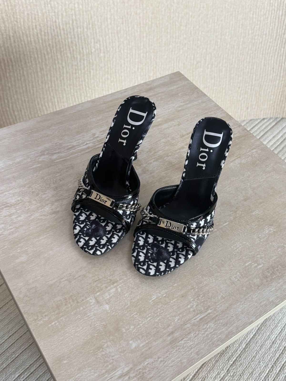 Dior Diorissimo Monogram Chain Mule Heels