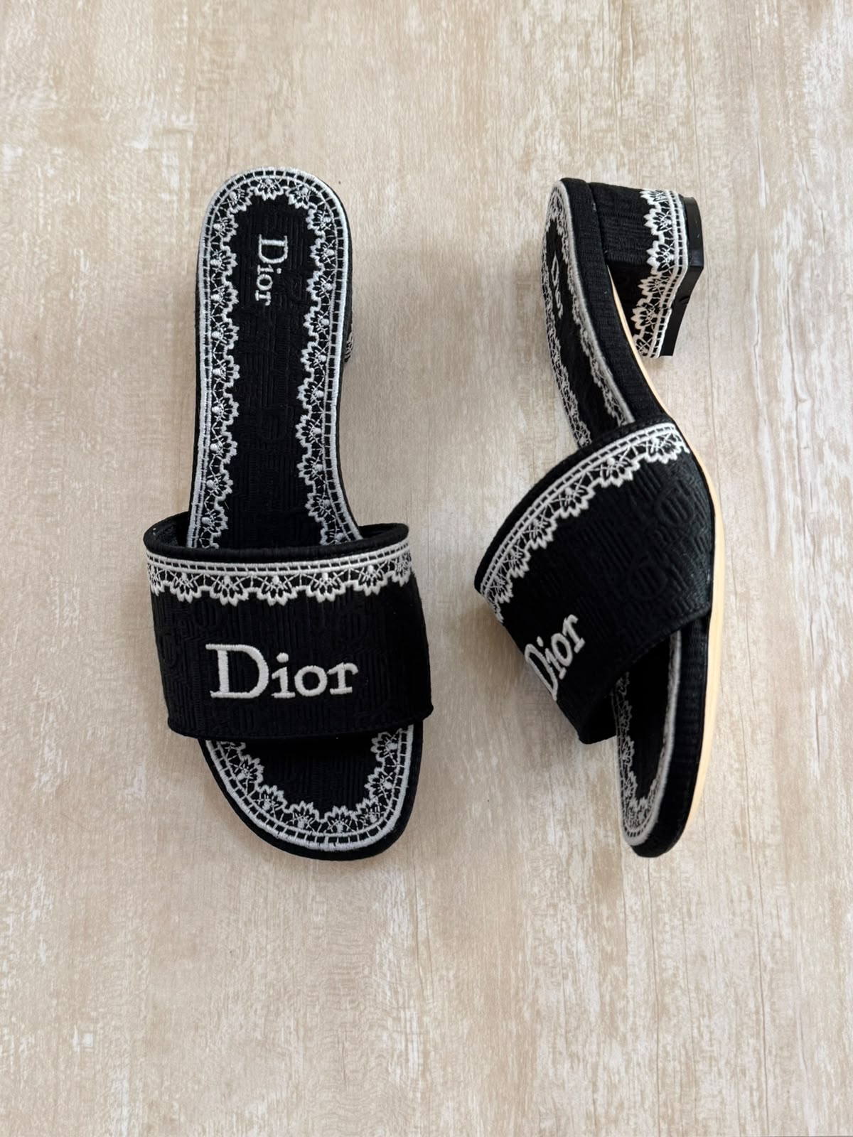 Dior Diorissimo Dentelle Heeled Slides