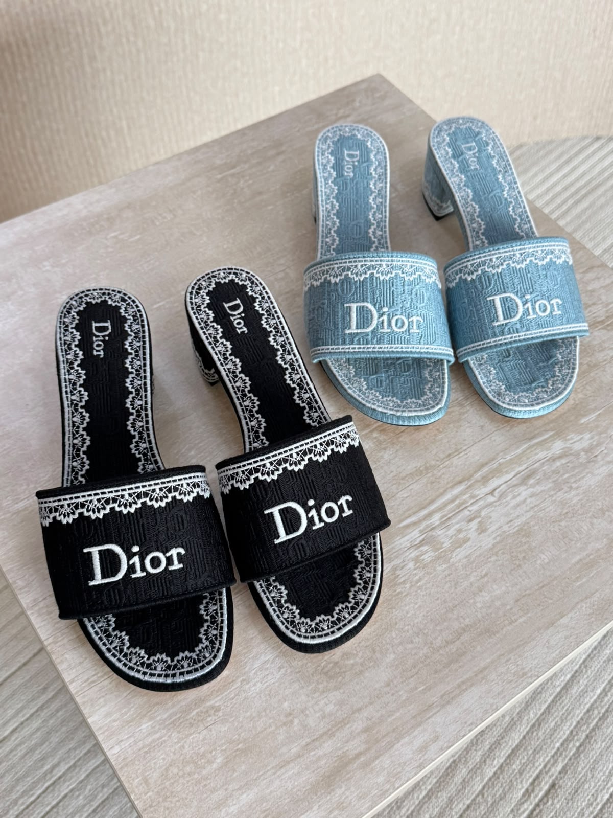 Dior Diorissimo Dentelle Heeled Slides