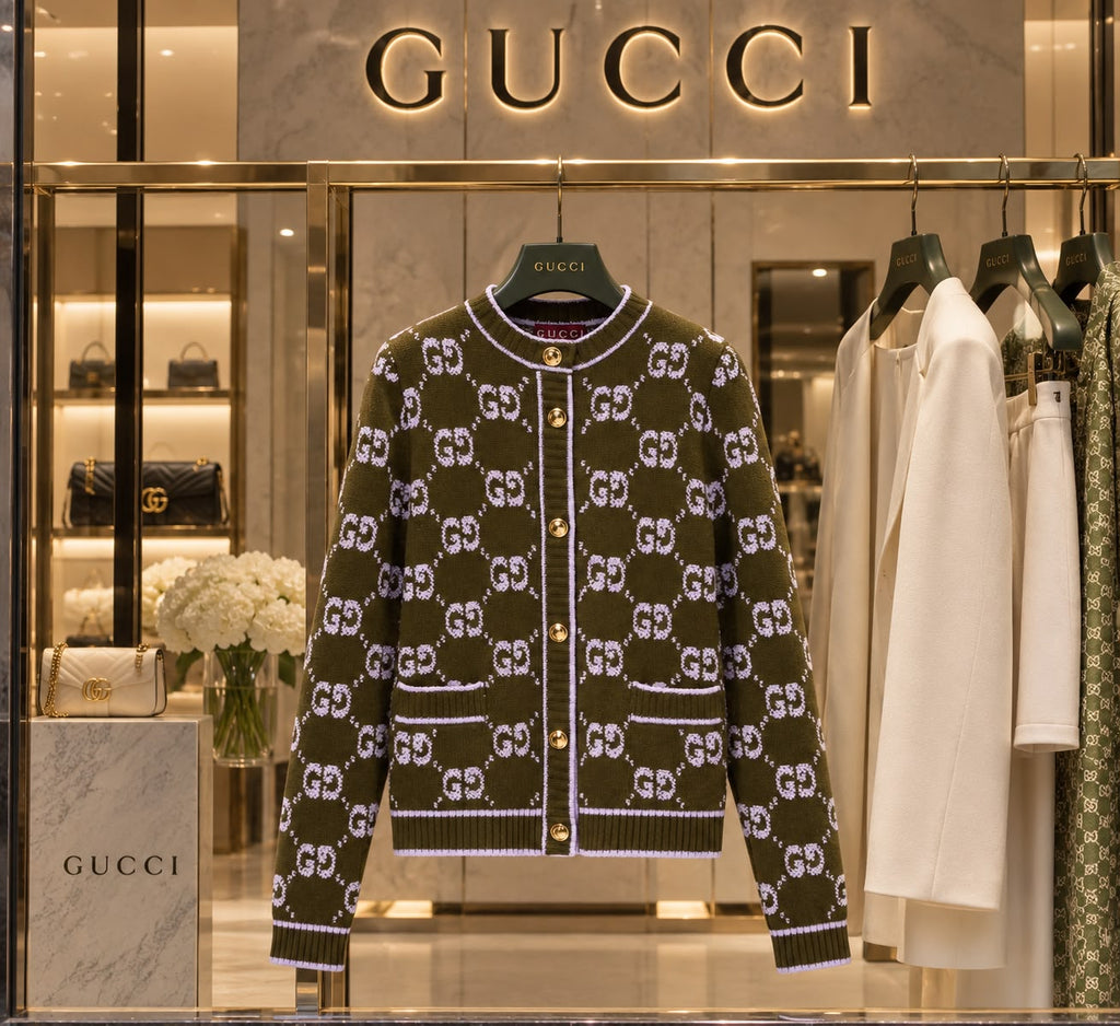 Gucci GG Jacquard Boucle Wool Cardigan