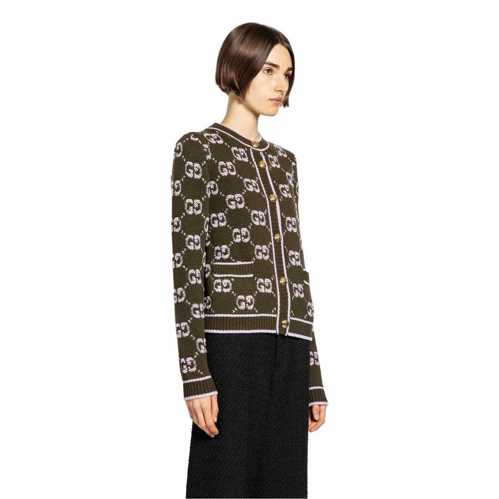 Gucci GG Jacquard Boucle Wool Cardigan