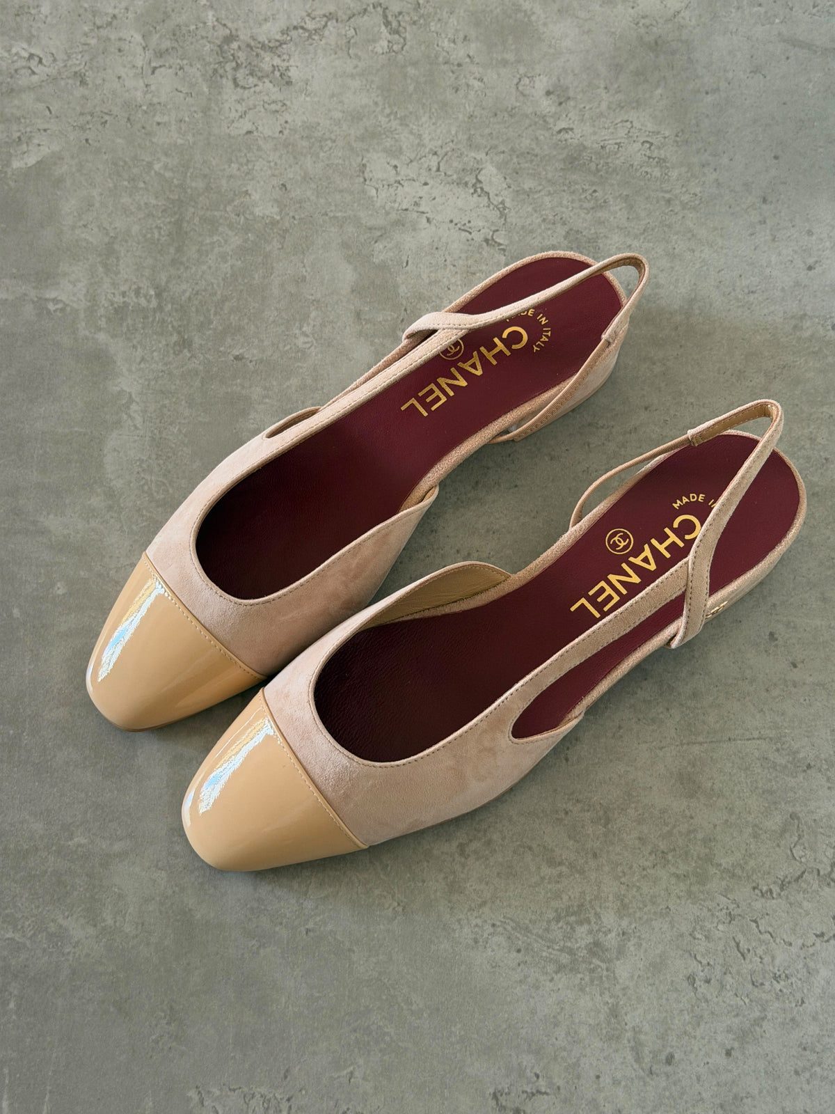 Chanel Two-Tone Suede Slingback Block Low Heel Pump