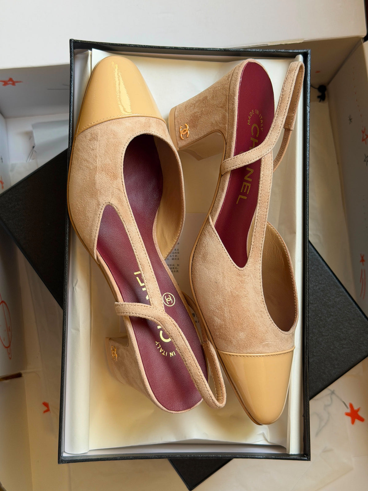 Chanel Two-Tone Suede Slingback Block High Heel Pump