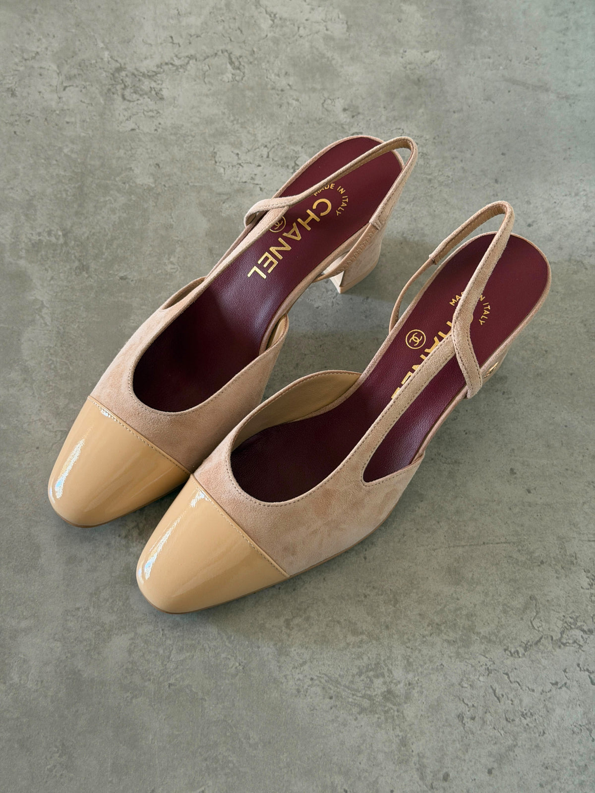 Chanel Two-Tone Suede Slingback Block High Heel Pump