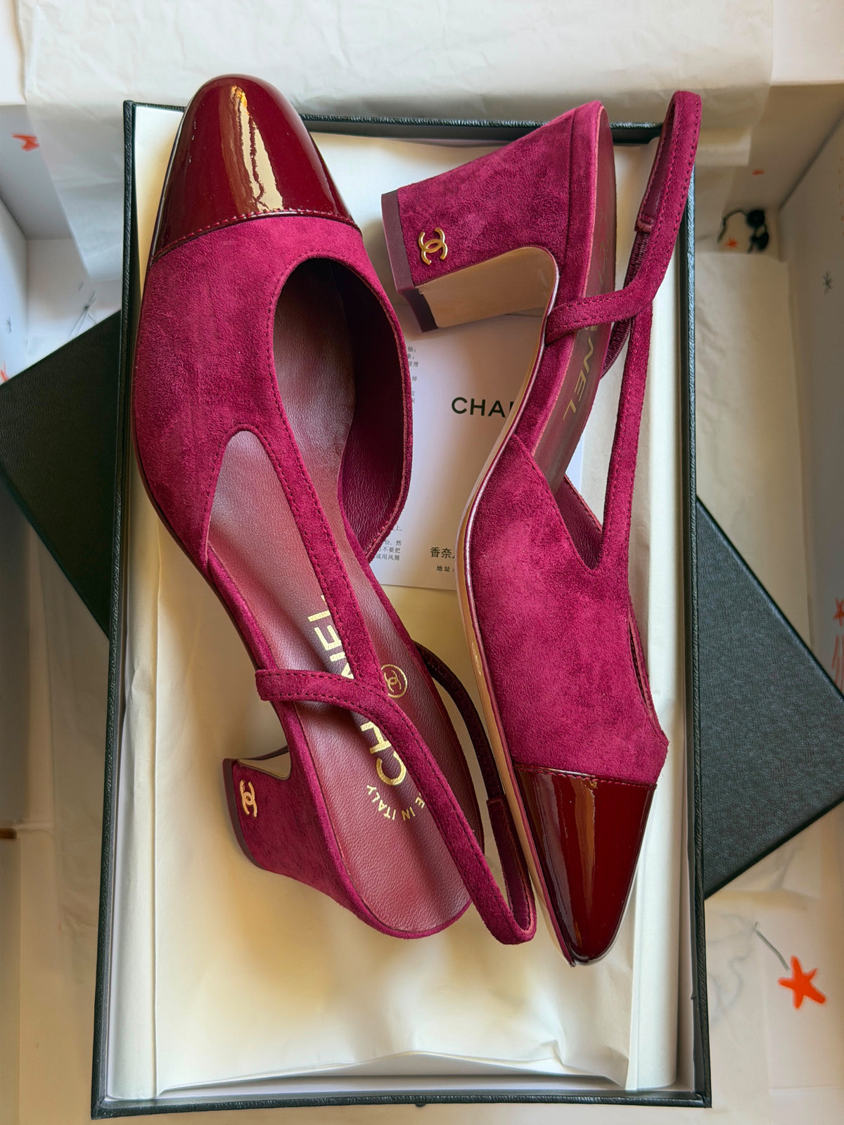 Chanel Two-Tone Suede Slingback Block High Heel Pump