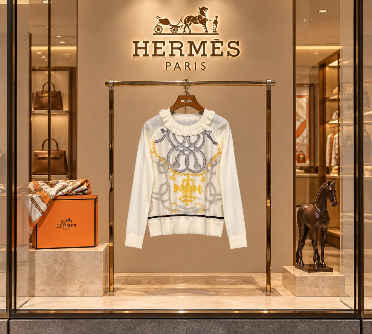 Hermes Palefroi Remix Long-Sleeve Twillaine Sweater