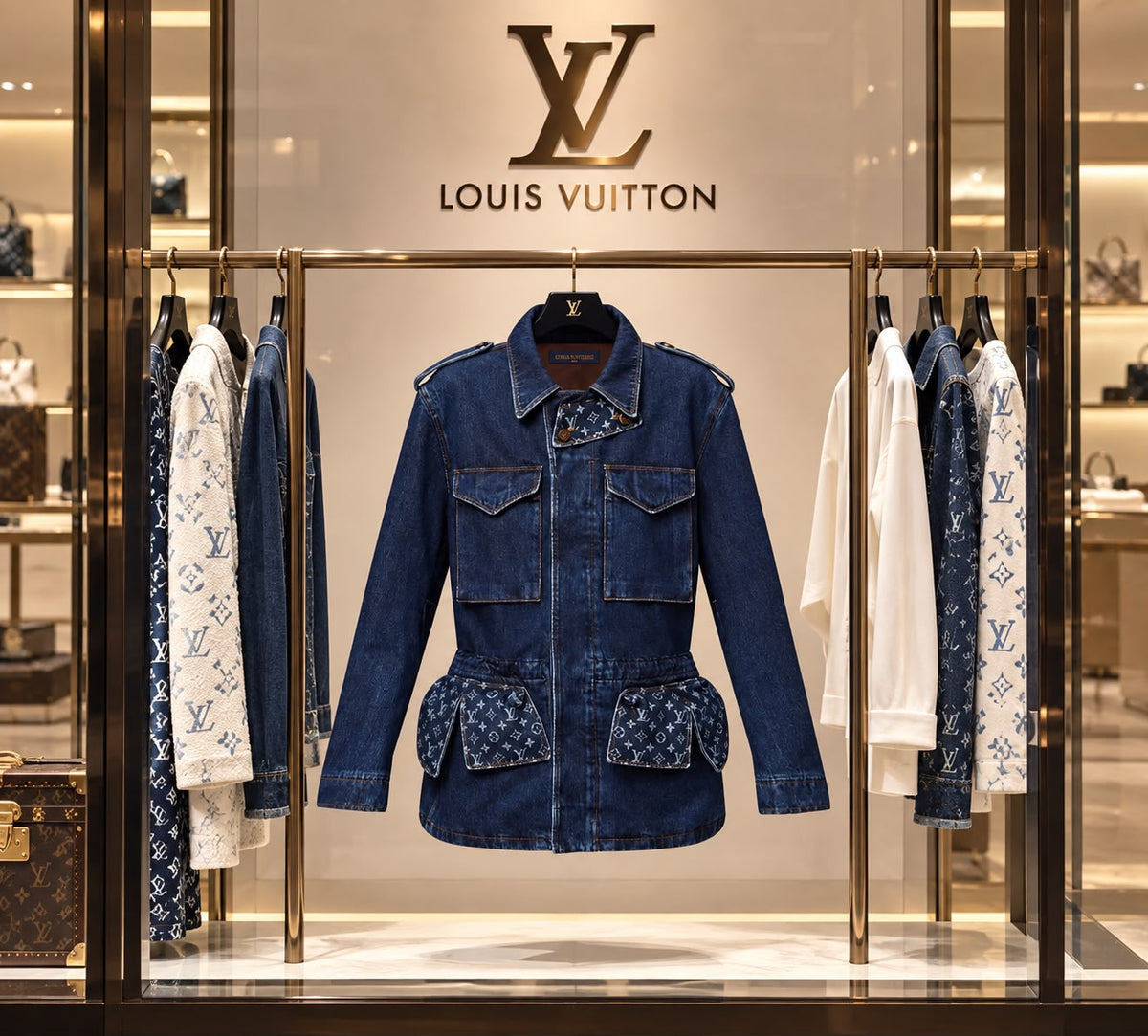 Louis Vuitton Monogram Accent Raw Denim Safari Jacket