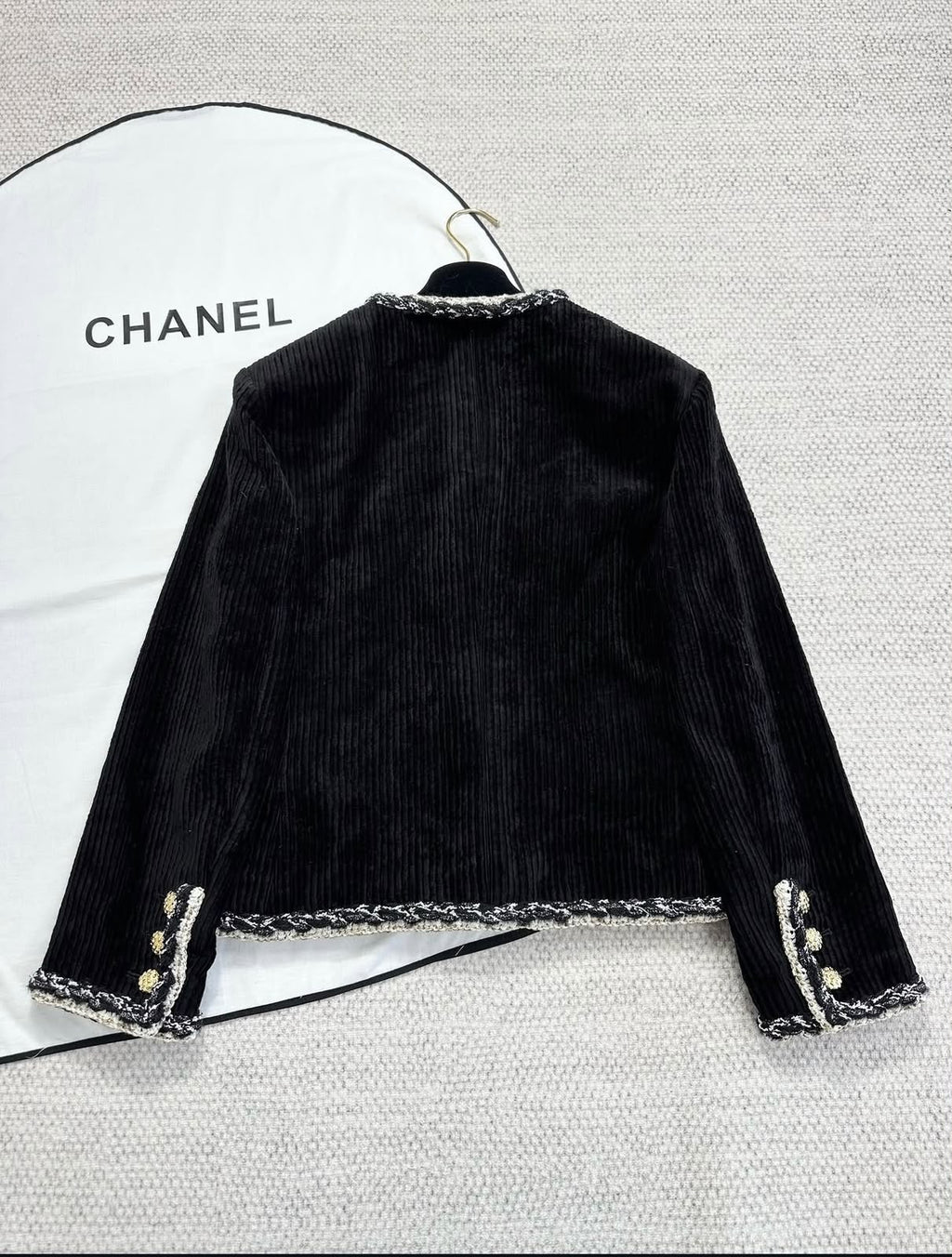 Chanel Black Corduroy Tweed-Trim Jacket