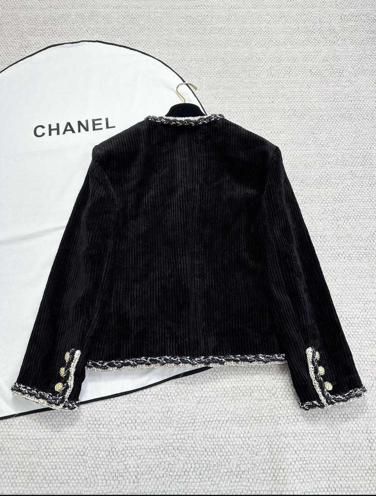 Chanel Black Corduroy Tweed-Trim Jacket