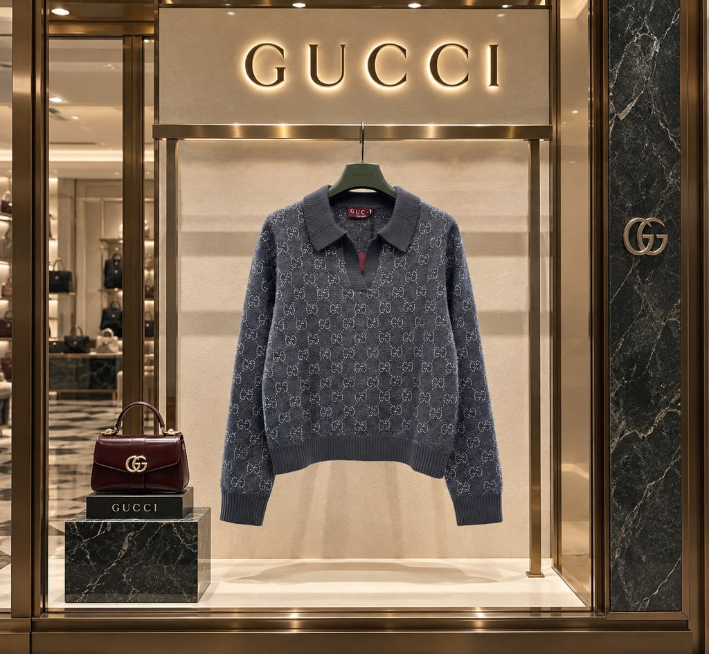 Gucci GG Jacquard Long-Sleeve Polo Sweater
