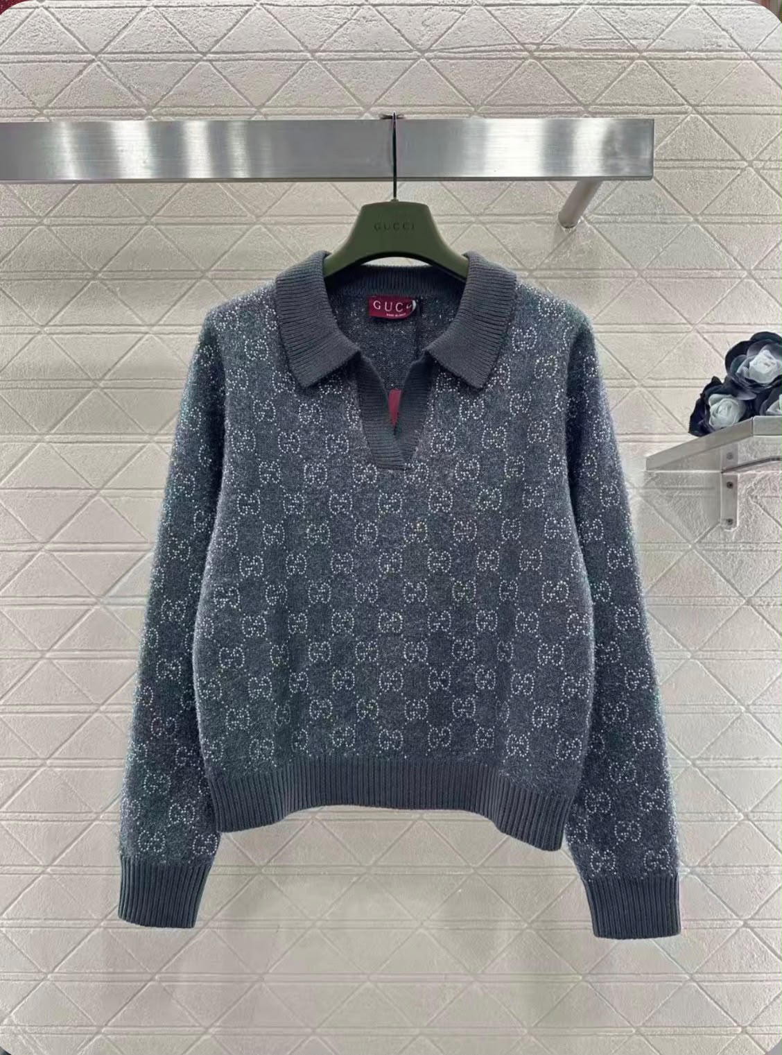 Gucci GG Jacquard Long-Sleeve Polo Sweater