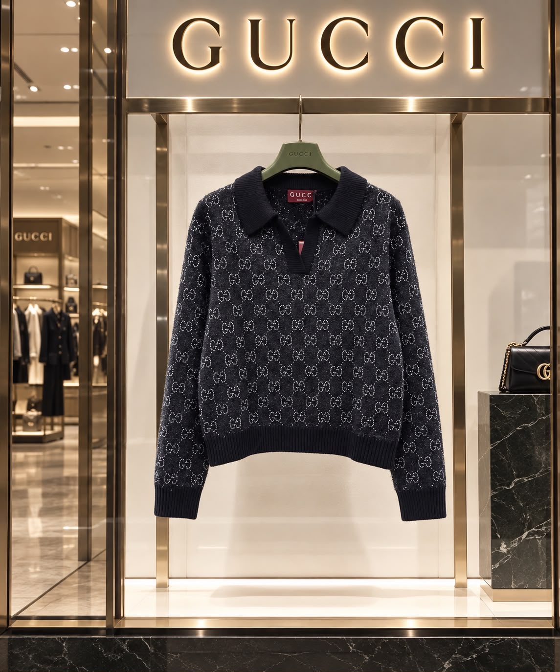 Gucci GG Jacquard Long-Sleeve Polo Sweater