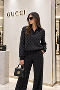 Gucci GG Jacquard Long-Sleeve Polo Sweater