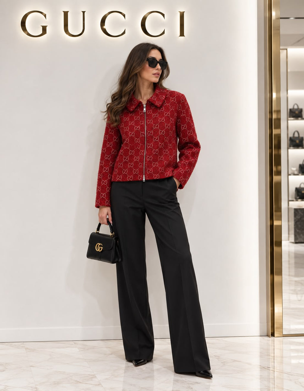 Gucci GG Wool Blend Bouclé Knit Zip Cardigan