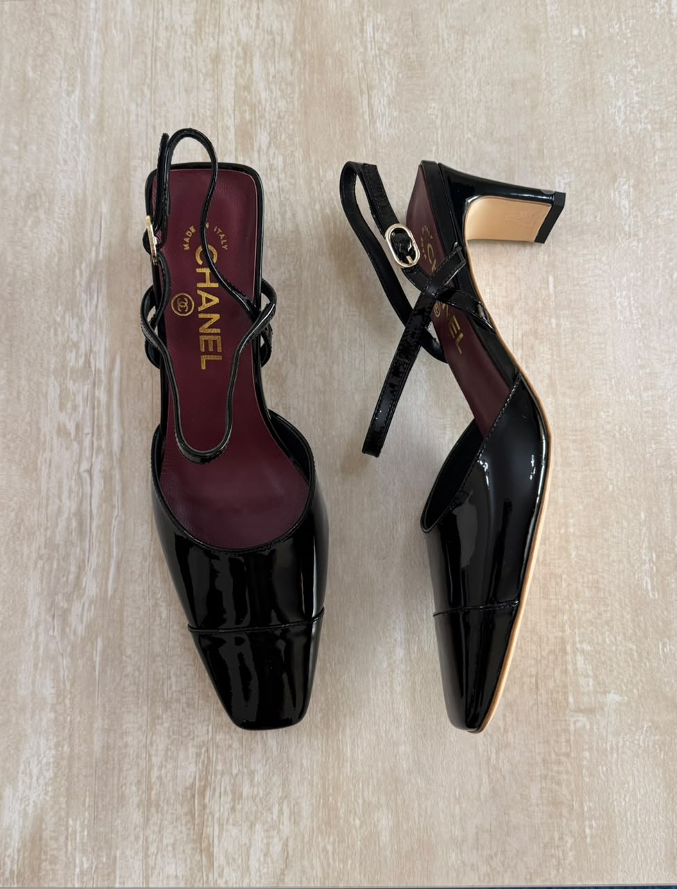 Chanel Double Strap Square-Toe Slingback Pumps
