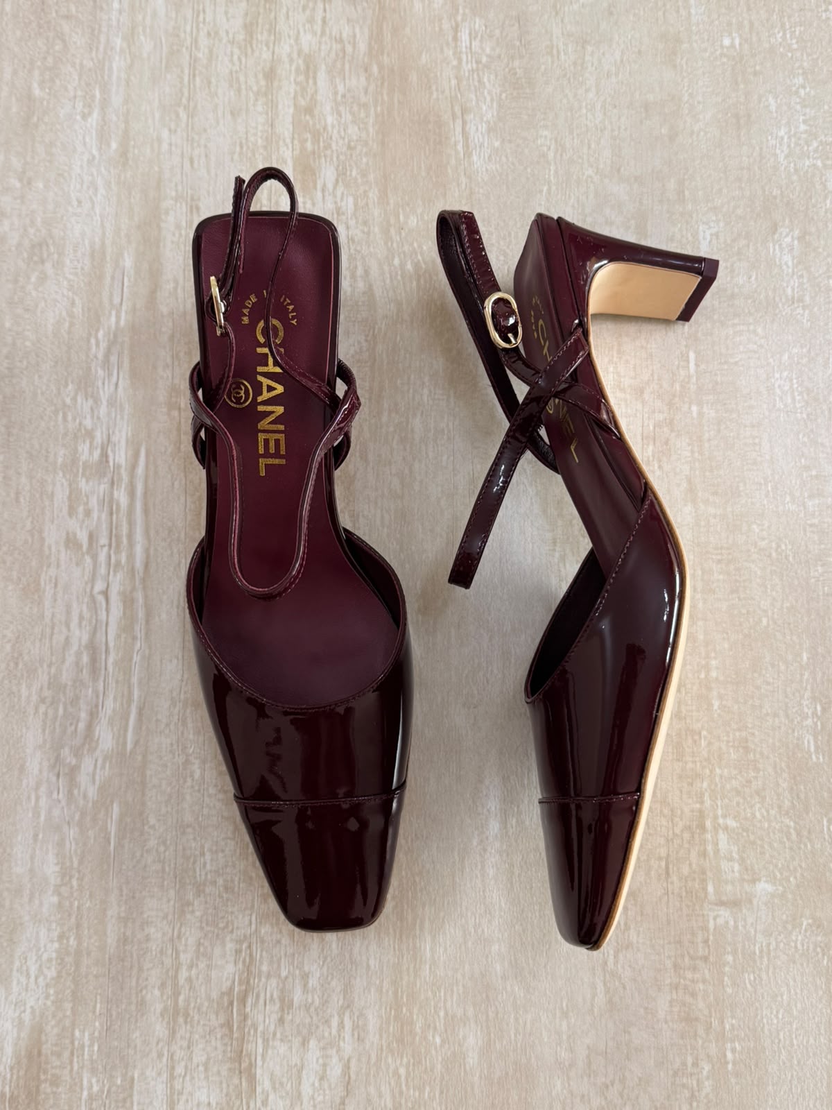 Chanel Double Strap Square-Toe Slingback Pumps