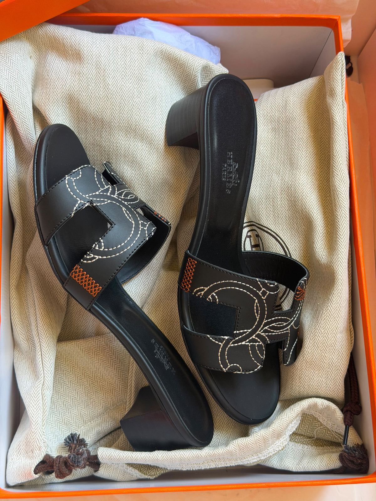 Hermes Oasis Sandal in "Panoplie Equestre" Embroidered Calfskin