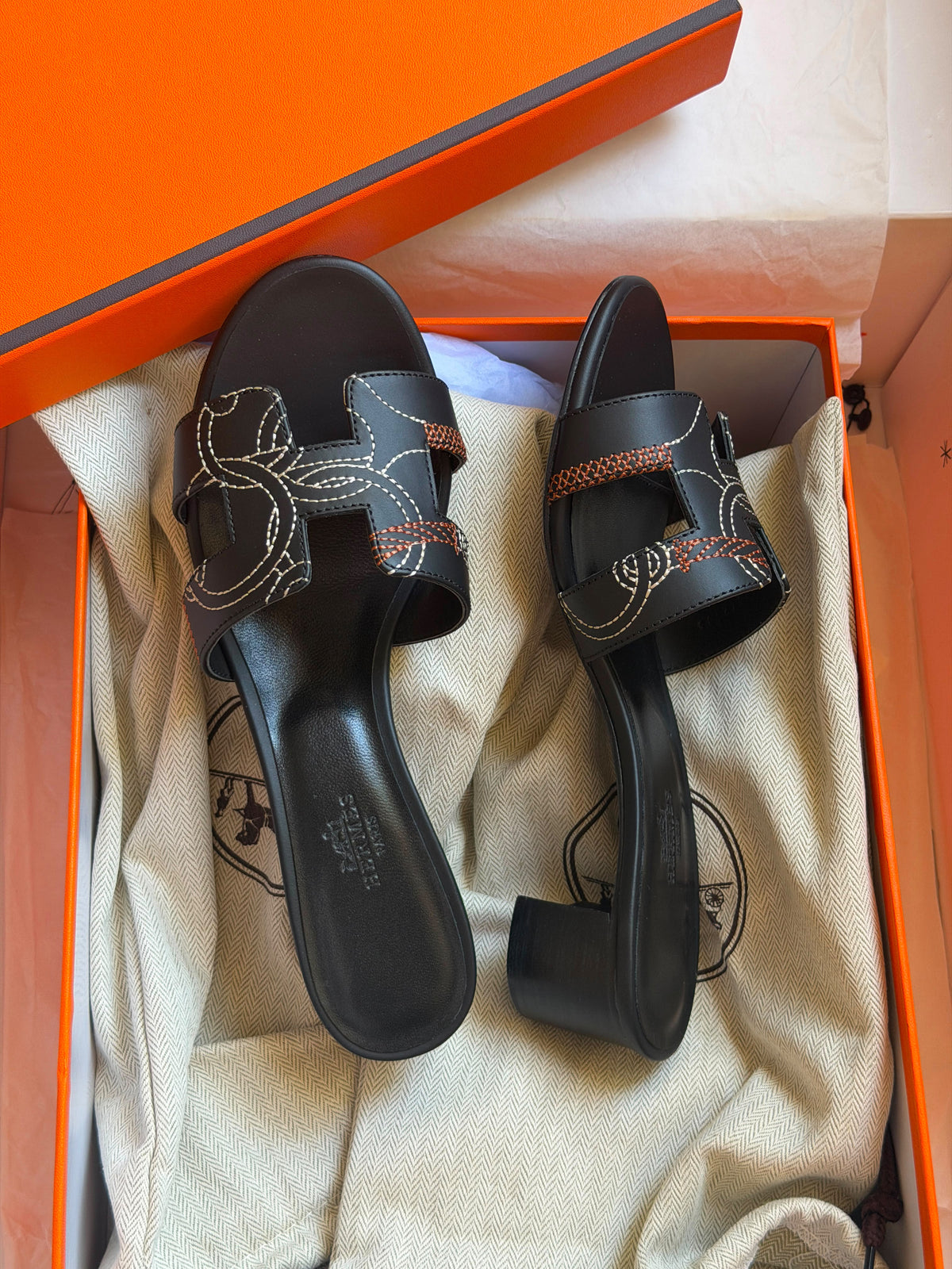 Hermes Oasis Sandal in "Panoplie Equestre" Embroidered Calfskin