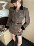 Celine Double-Breasted Plaid Wool Blazer Jacket