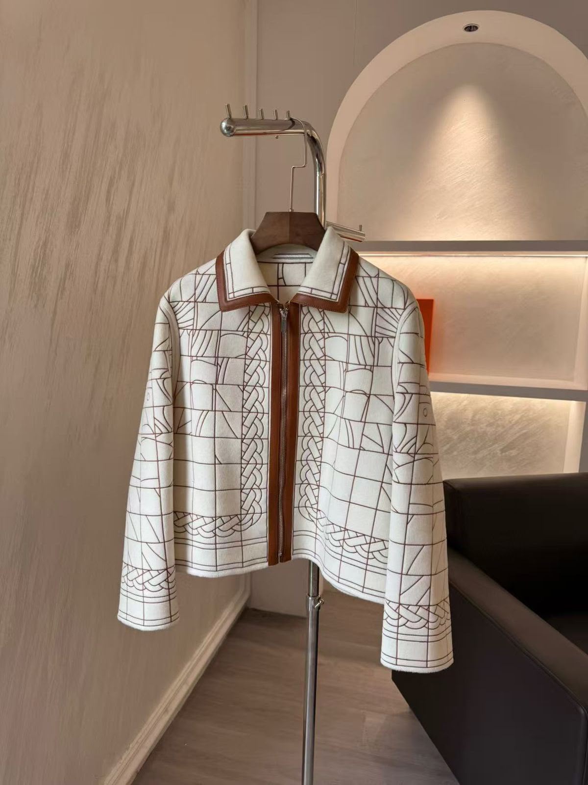 Hermes Mosaic Pattern Embroidered Zip Jacket