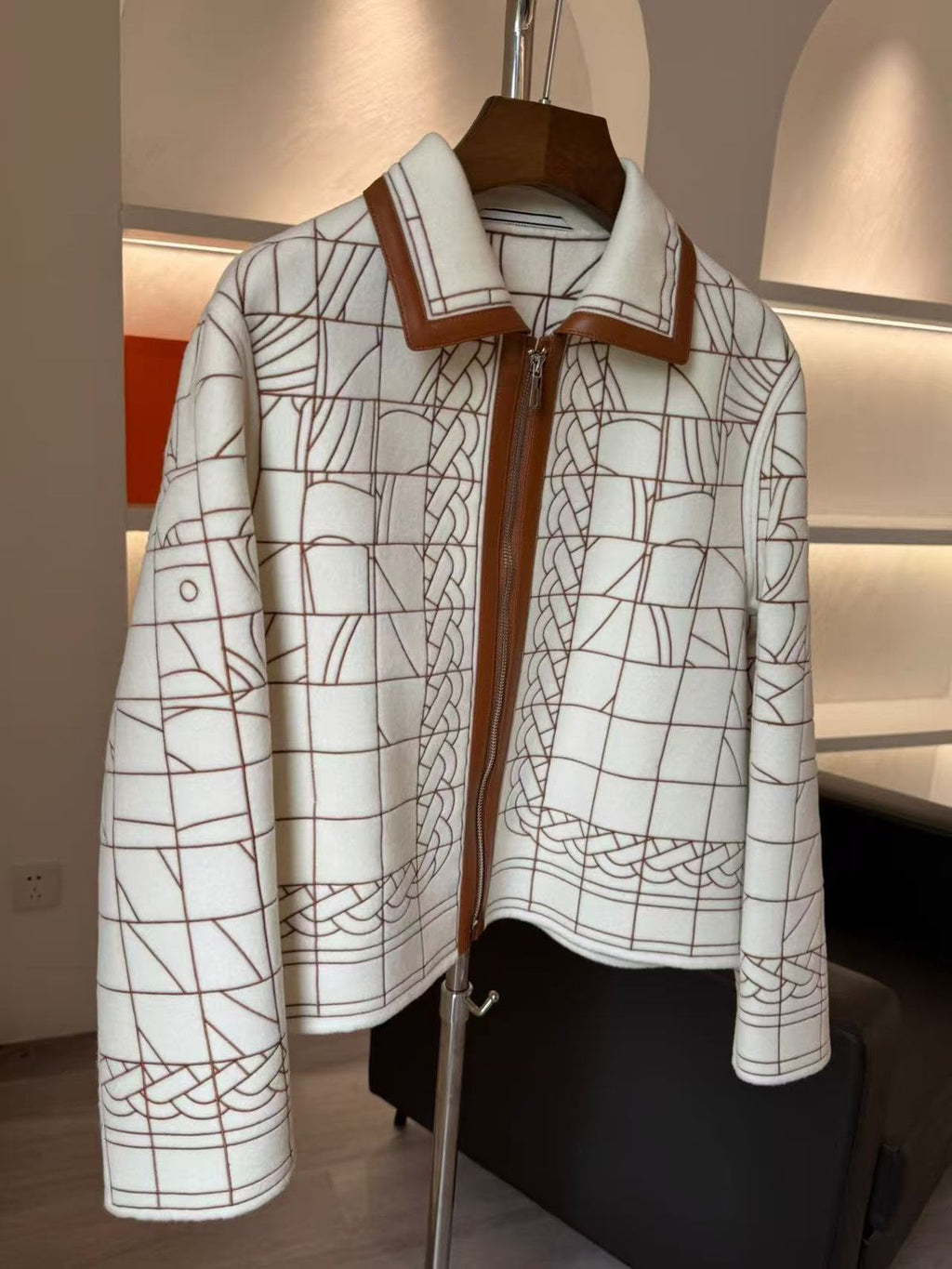 Hermes Mosaic Pattern Embroidered Zip Jacket