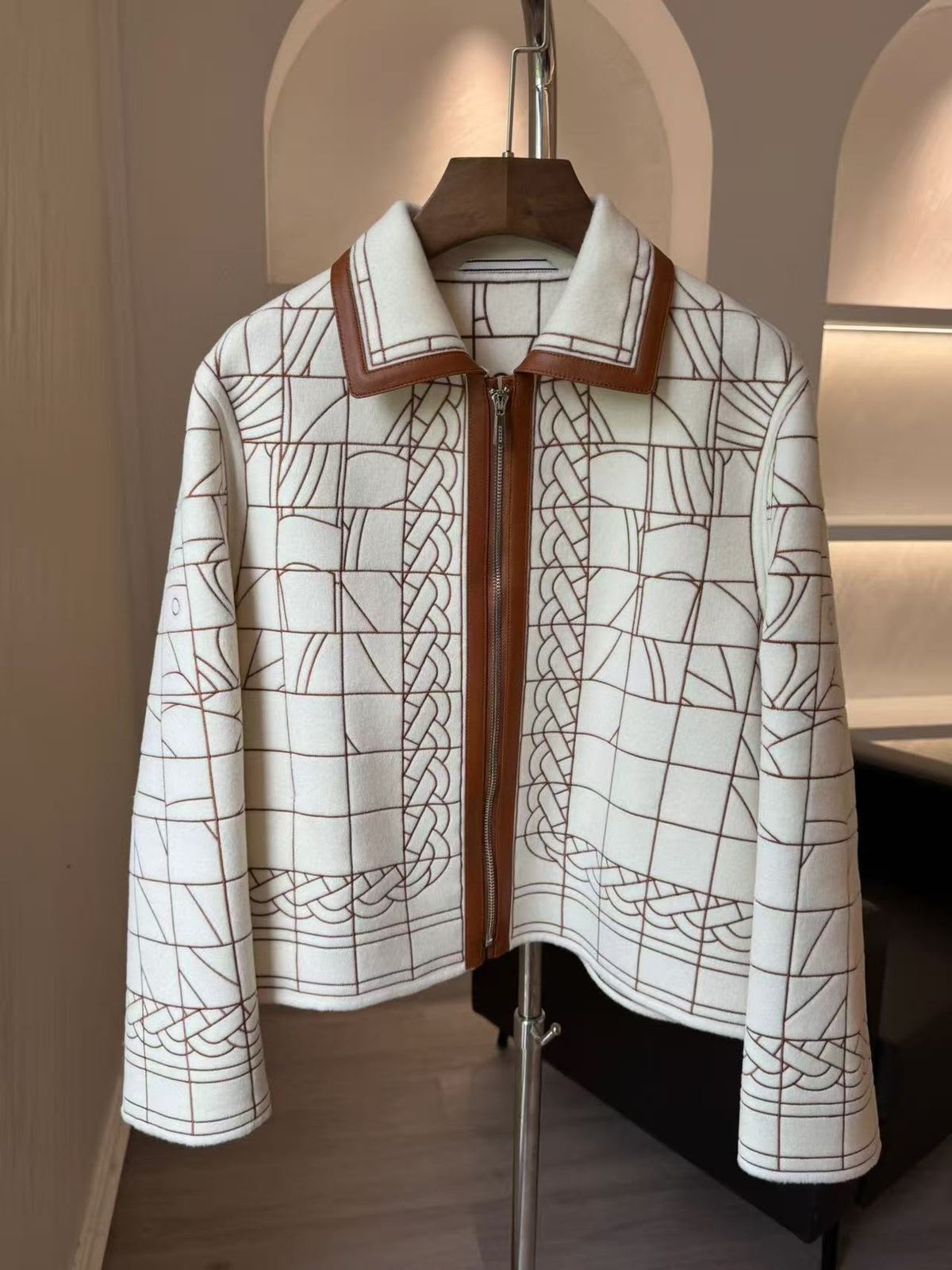 Hermes Mosaic Pattern Embroidered Zip Jacket