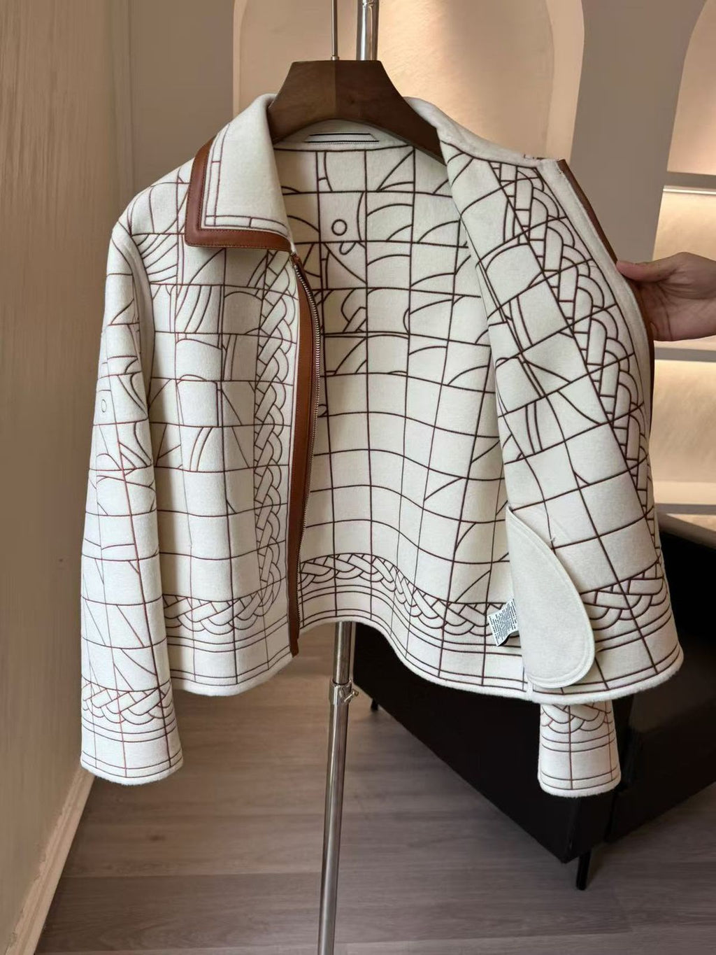 Hermes Mosaic Pattern Embroidered Zip Jacket