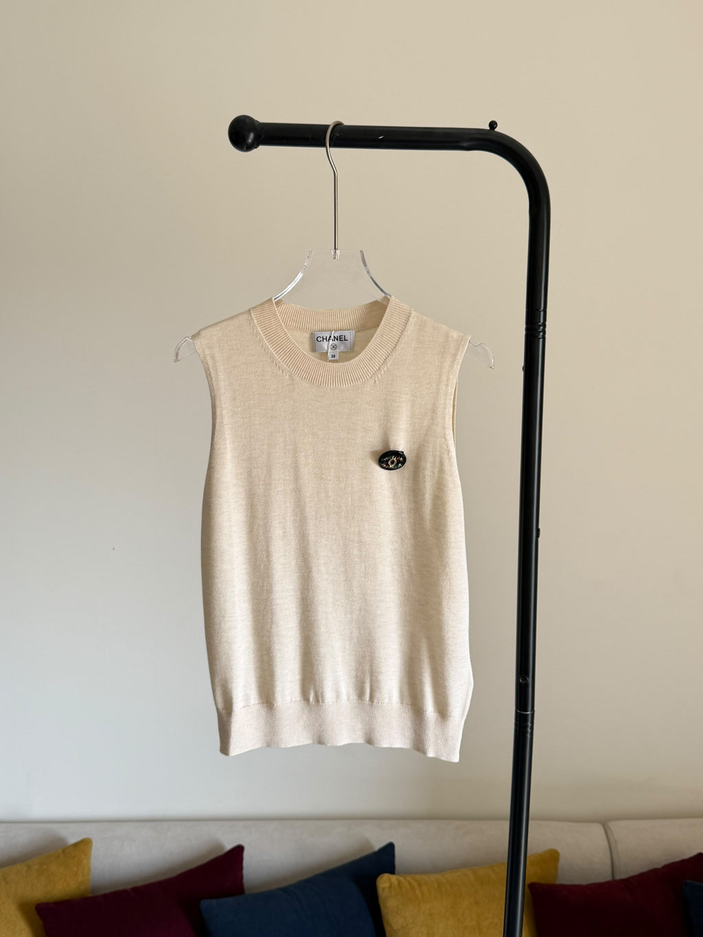 Chanel CC Badge Round Neck Wool Knit Vest