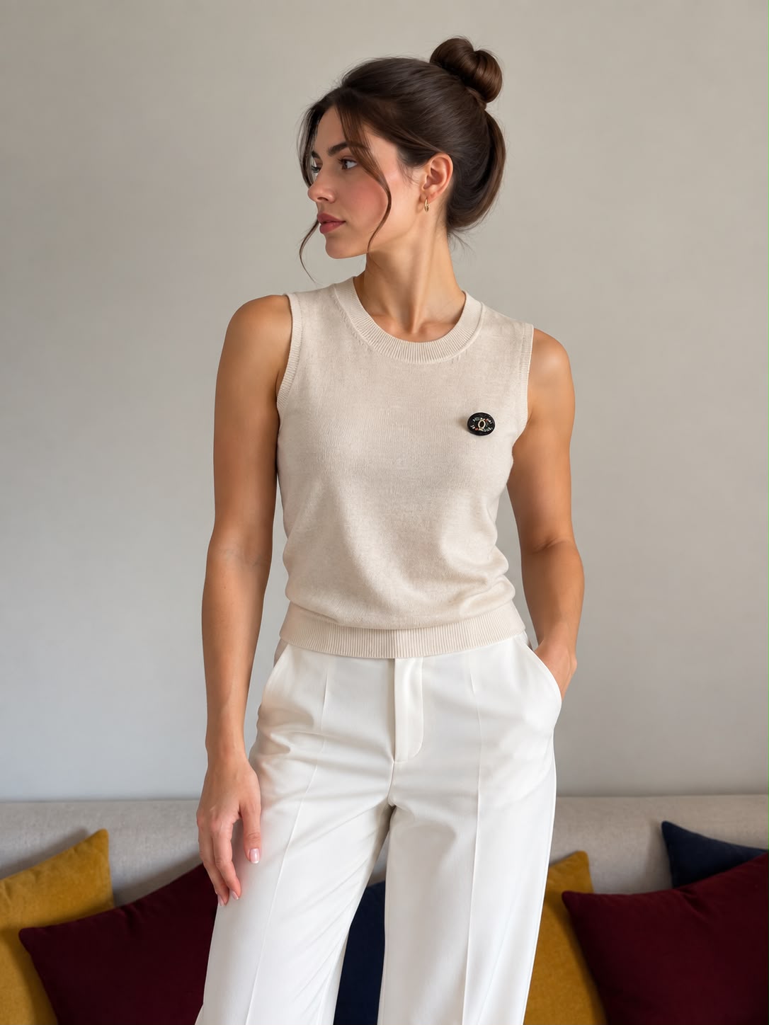 Chanel CC Badge Round Neck Wool Knit Vest