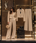 Saint Laurent Crystal-Pinstripe Cropped Blazer and Wide-Leg Trousers Suit