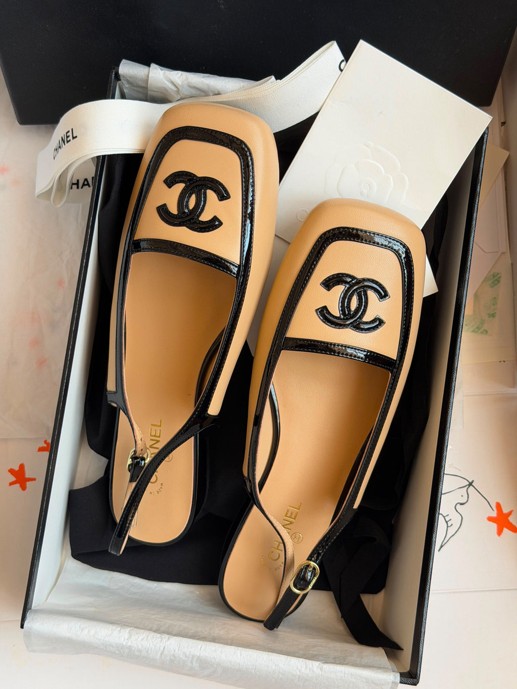 Chanel Square Toe Slingback Flats