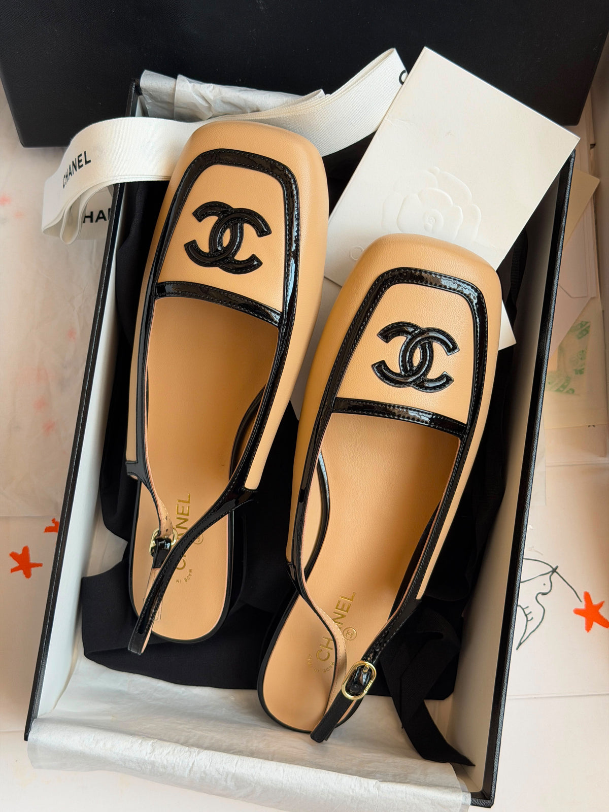 Chanel Square Toe Slingback Flats