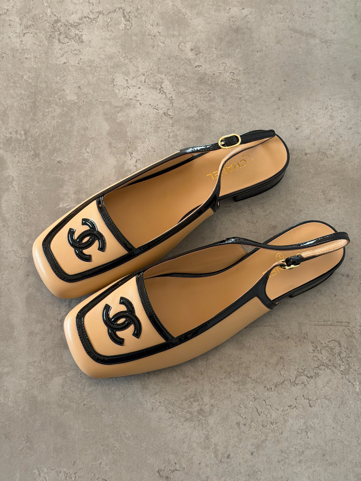 Chanel Square Toe Slingback Flats