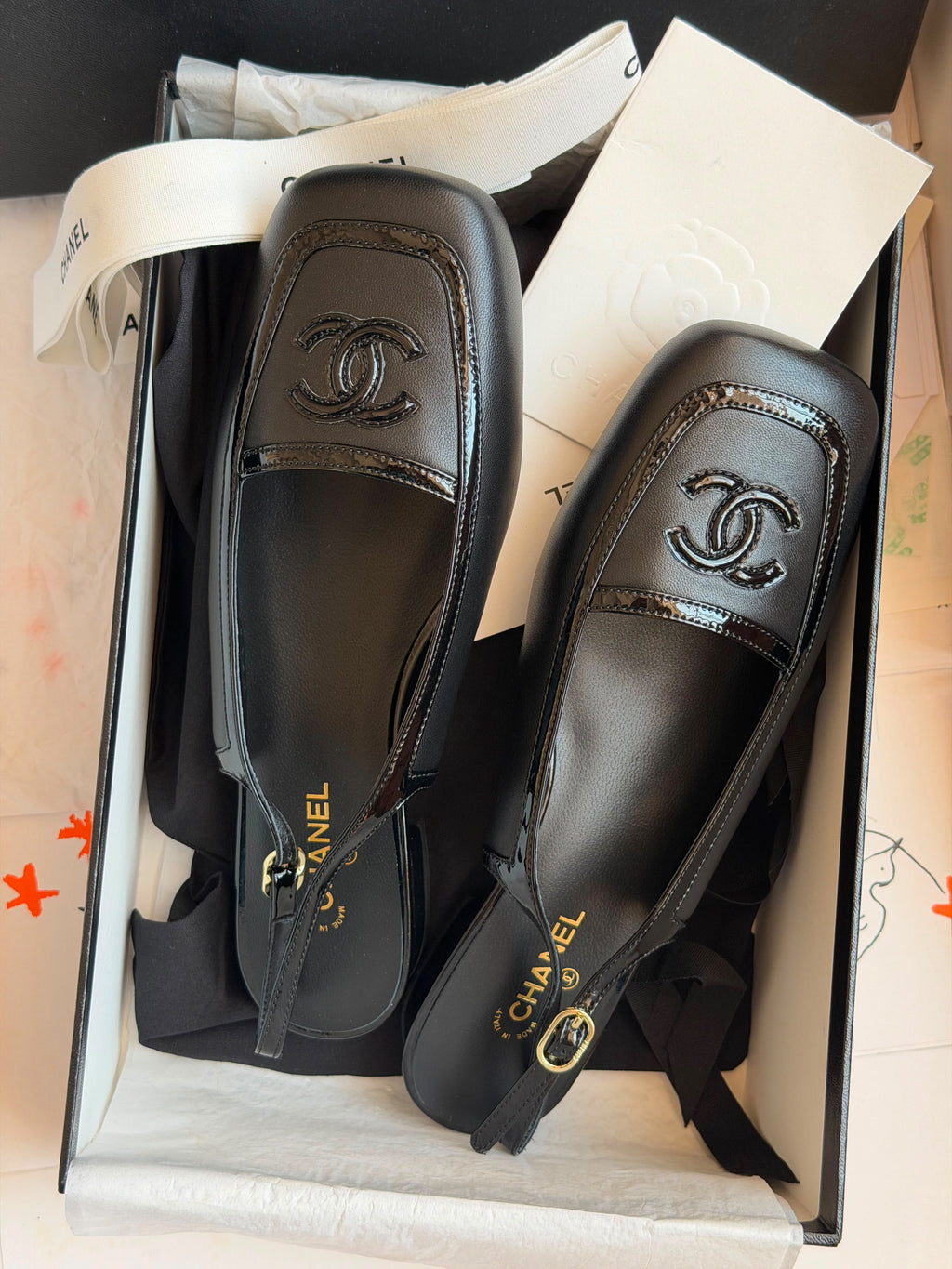 Chanel Square Toe Slingback Flats