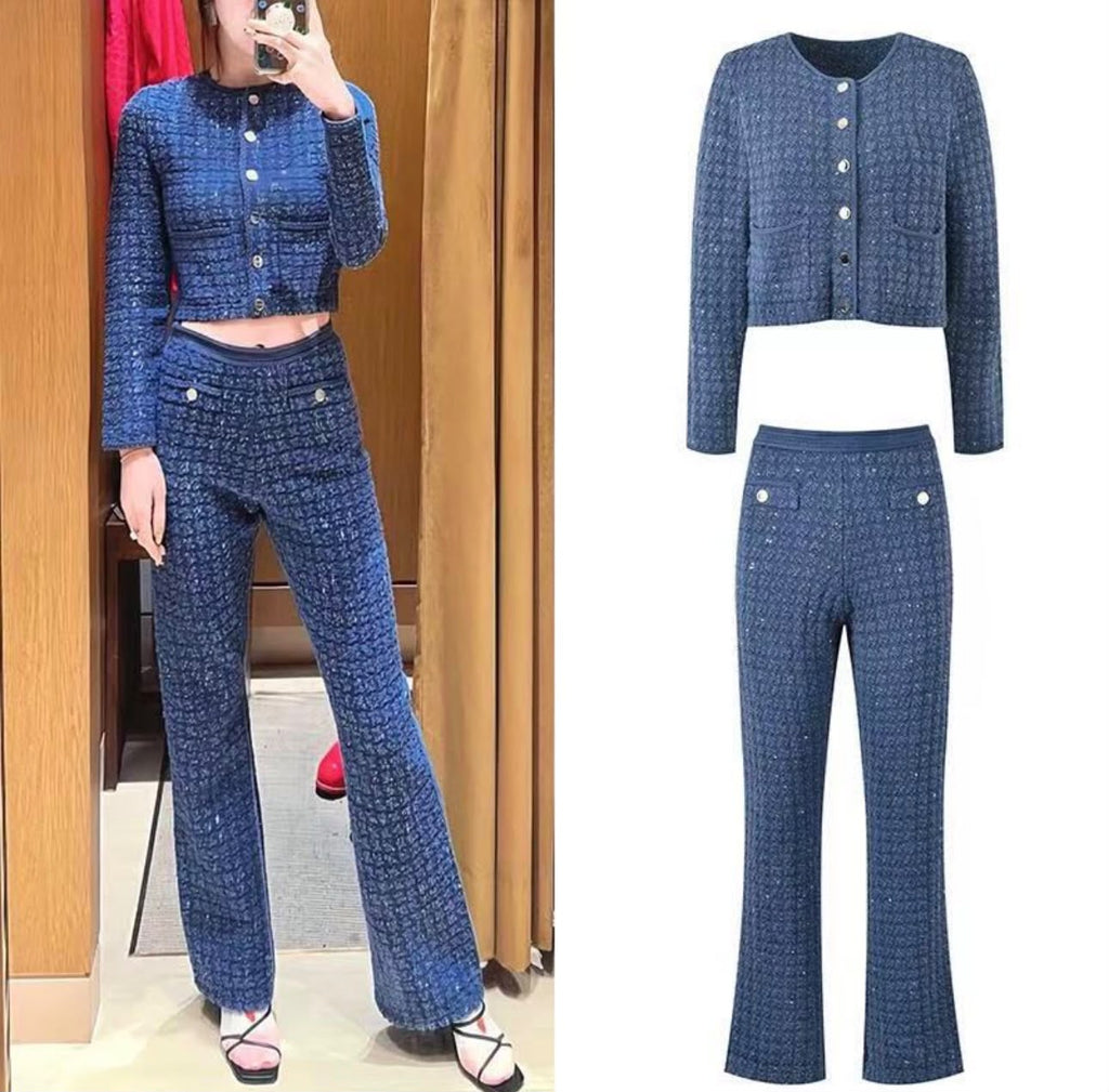 Sandro Sequin-Embellished Boucle-Tweed Jacket and Trousers Set